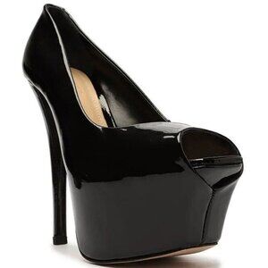 Schutz Zelda Platform Peep Toe Pumps – Black Patent Leather – Size 9.5 – NIB